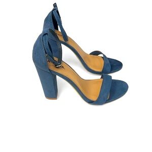 JustFab Blue Suede Open Toe Ankle Strap Heels, Size 7.5